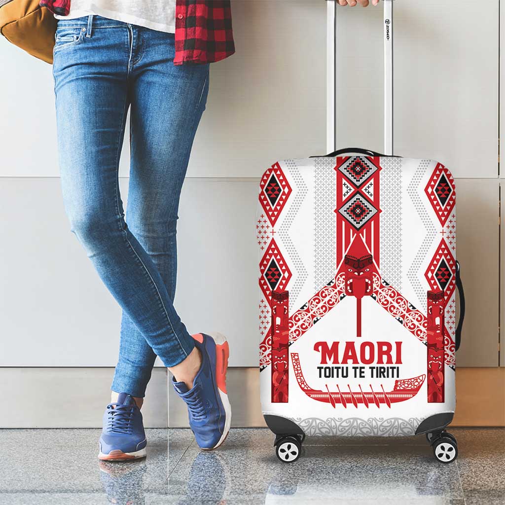 Toitu Te Tiriti Waitangi Luggage Cover White Wharenui House LT9 - Polynesian Pride