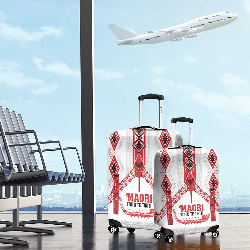 Toitu Te Tiriti Waitangi Luggage Cover White Wharenui House LT9 - Polynesian Pride