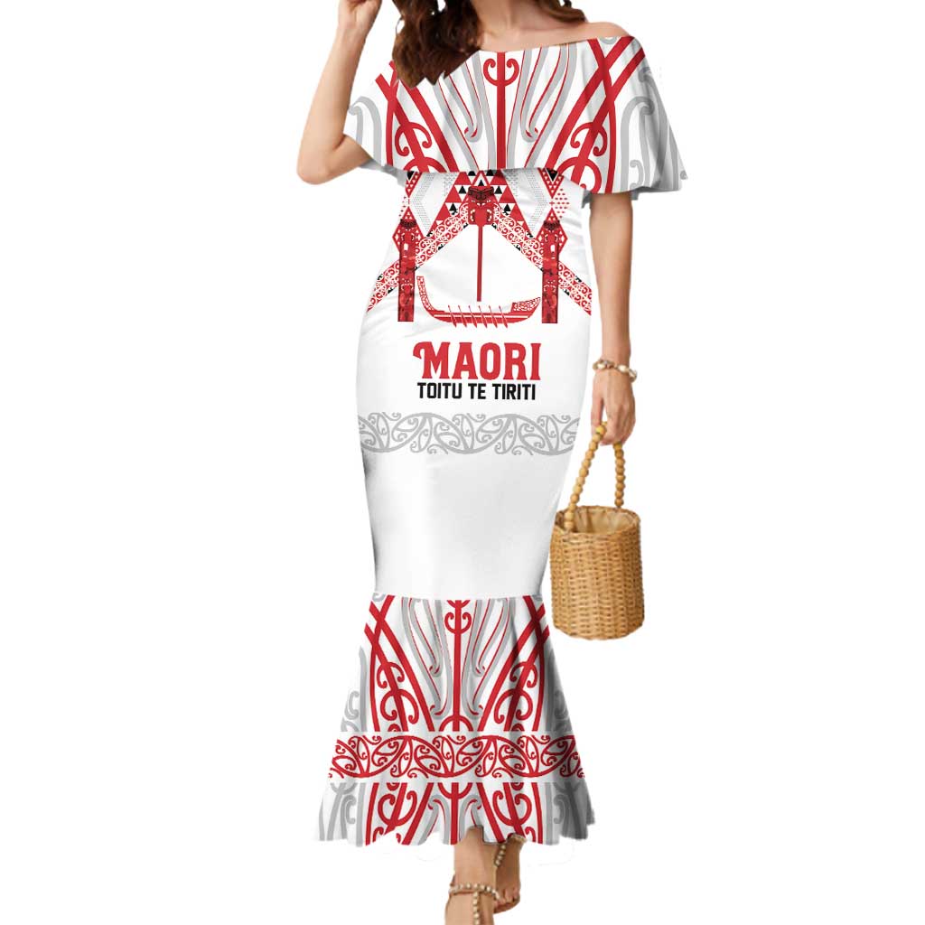 Toitu Te Tiriti Waitangi Mermaid Dress White Wharenui House - Polynesian Pride