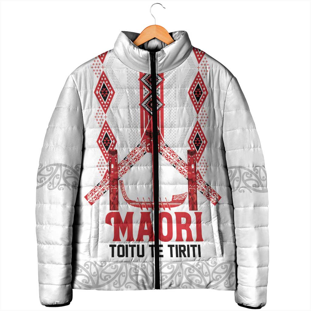Toitu Te Tiriti Waitangi Padded Jacket White Wharenui House LT9 - Polynesian Pride