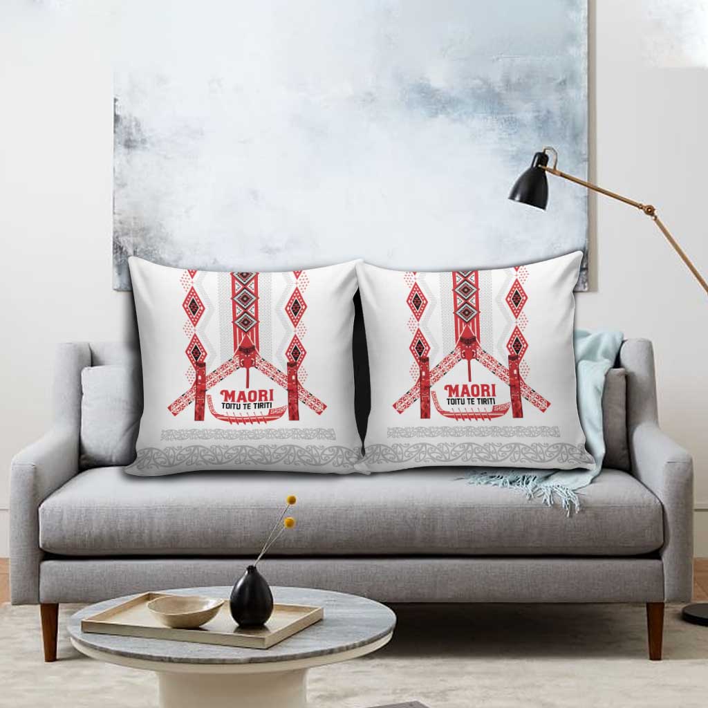 Toitu Te Tiriti Waitangi Pillow Cover White Wharenui House LT9 - Polynesian Pride
