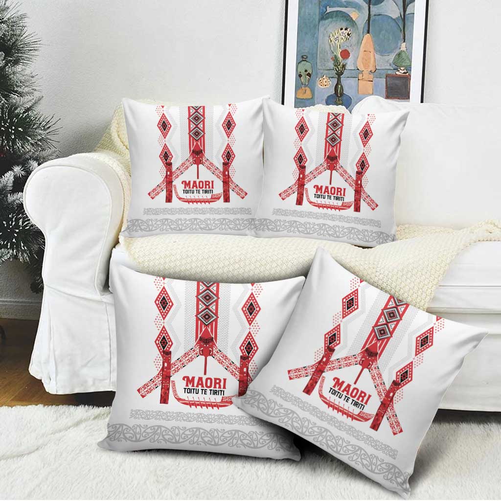 Toitu Te Tiriti Waitangi Pillow Cover White Wharenui House LT9 - Polynesian Pride