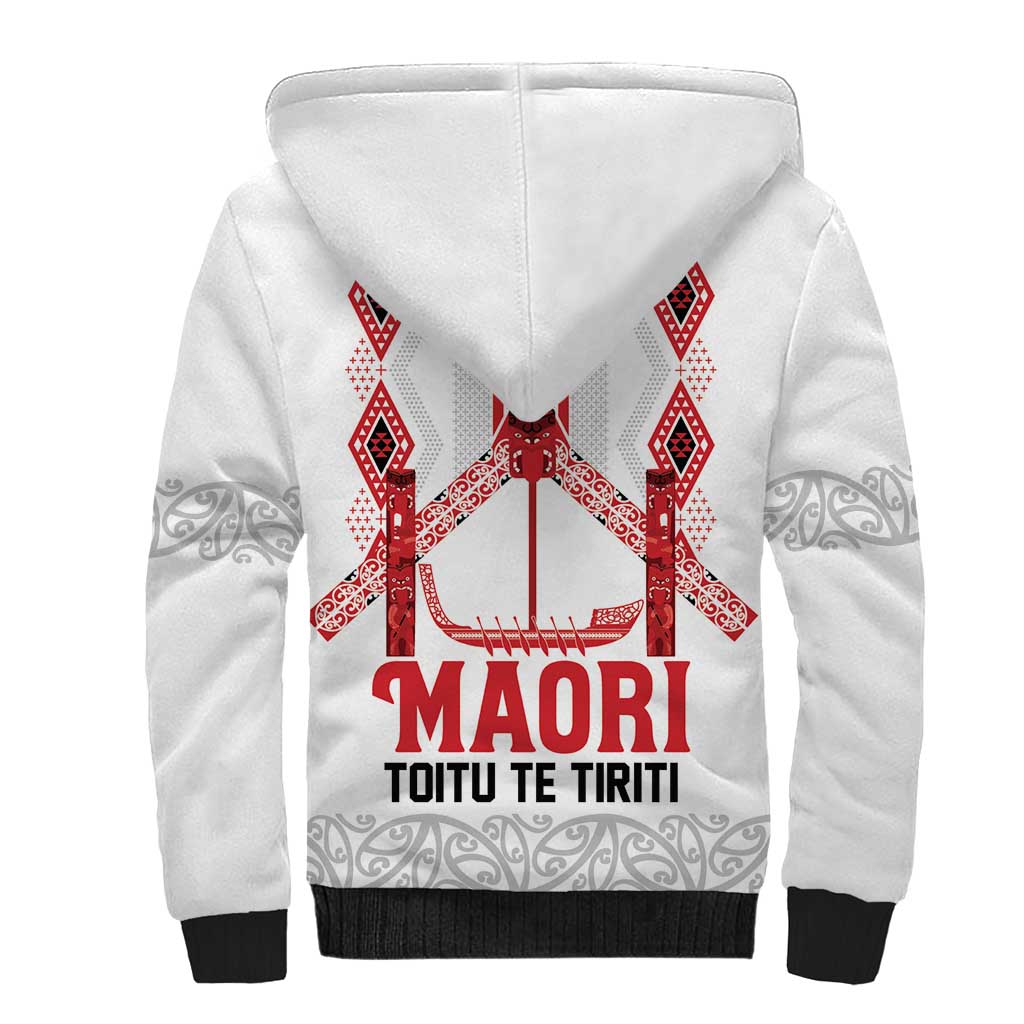 Toitu Te Tiriti Waitangi Sherpa Hoodie White Wharenui House LT9 - Polynesian Pride