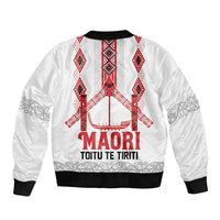 Toitu Te Tiriti Waitangi Sleeve Zip Bomber Jacket White Wharenui House LT9 - Polynesian Pride