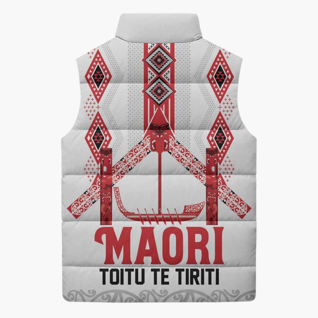 Toitu Te Tiriti Waitangi Sleeveless Puffer Jacket White Wharenui House LT9 - Polynesian Pride