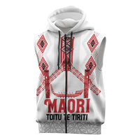 Toitu Te Tiriti Waitangi Sleeveless Zip Hoodie White Wharenui House LT9 white - Polynesian Pride