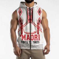 Toitu Te Tiriti Waitangi Sleeveless Zip Hoodie White Wharenui House LT9 - Polynesian Pride