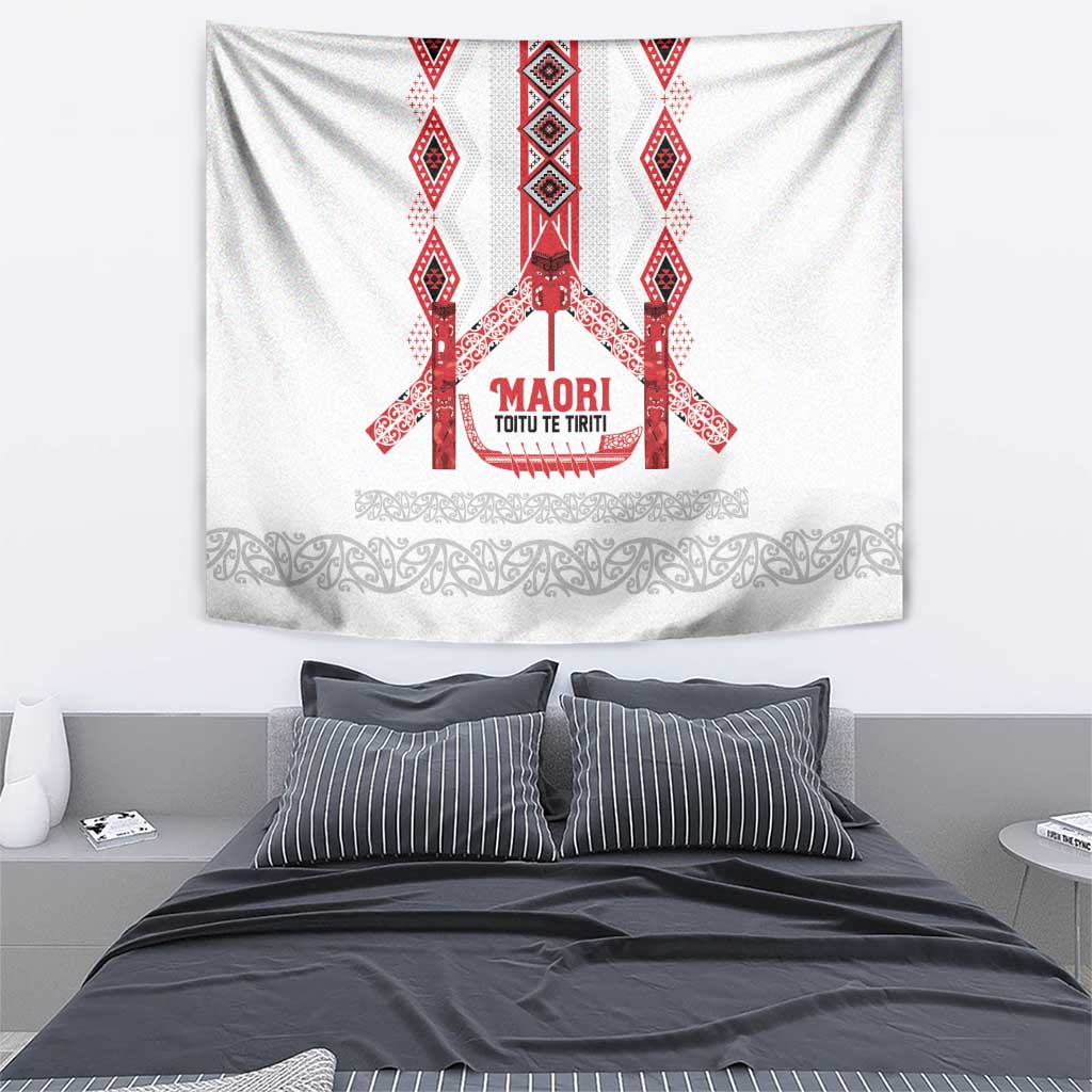 Toitu Te Tiriti Waitangi Tapestry White Wharenui House LT9 - Polynesian Pride