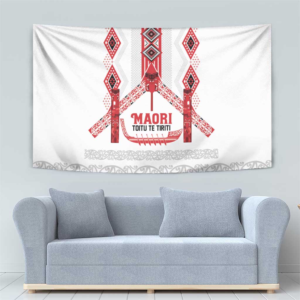 Toitu Te Tiriti Waitangi Tapestry White Wharenui House LT9 - Polynesian Pride