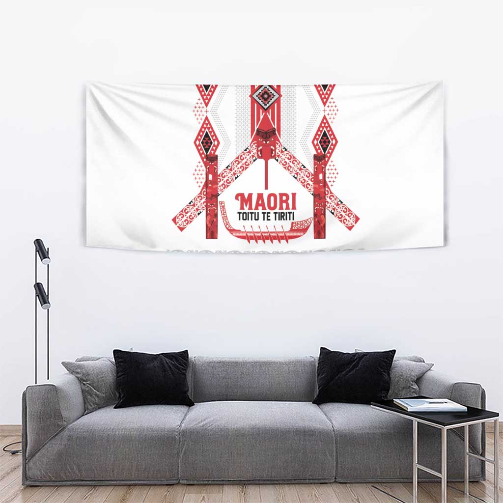 Toitu Te Tiriti Waitangi Tapestry White Wharenui House LT9 - Polynesian Pride