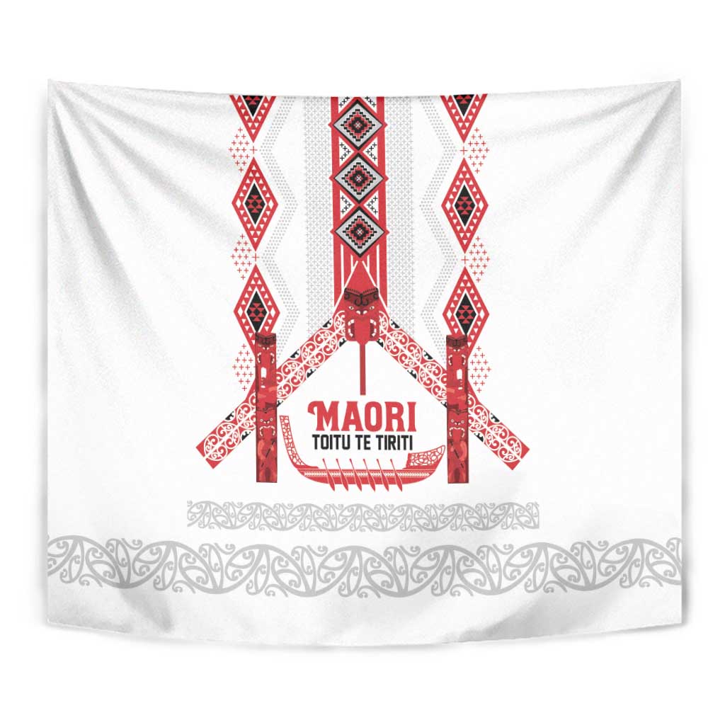Toitu Te Tiriti Waitangi Tapestry White Wharenui House LT9 - Polynesian Pride