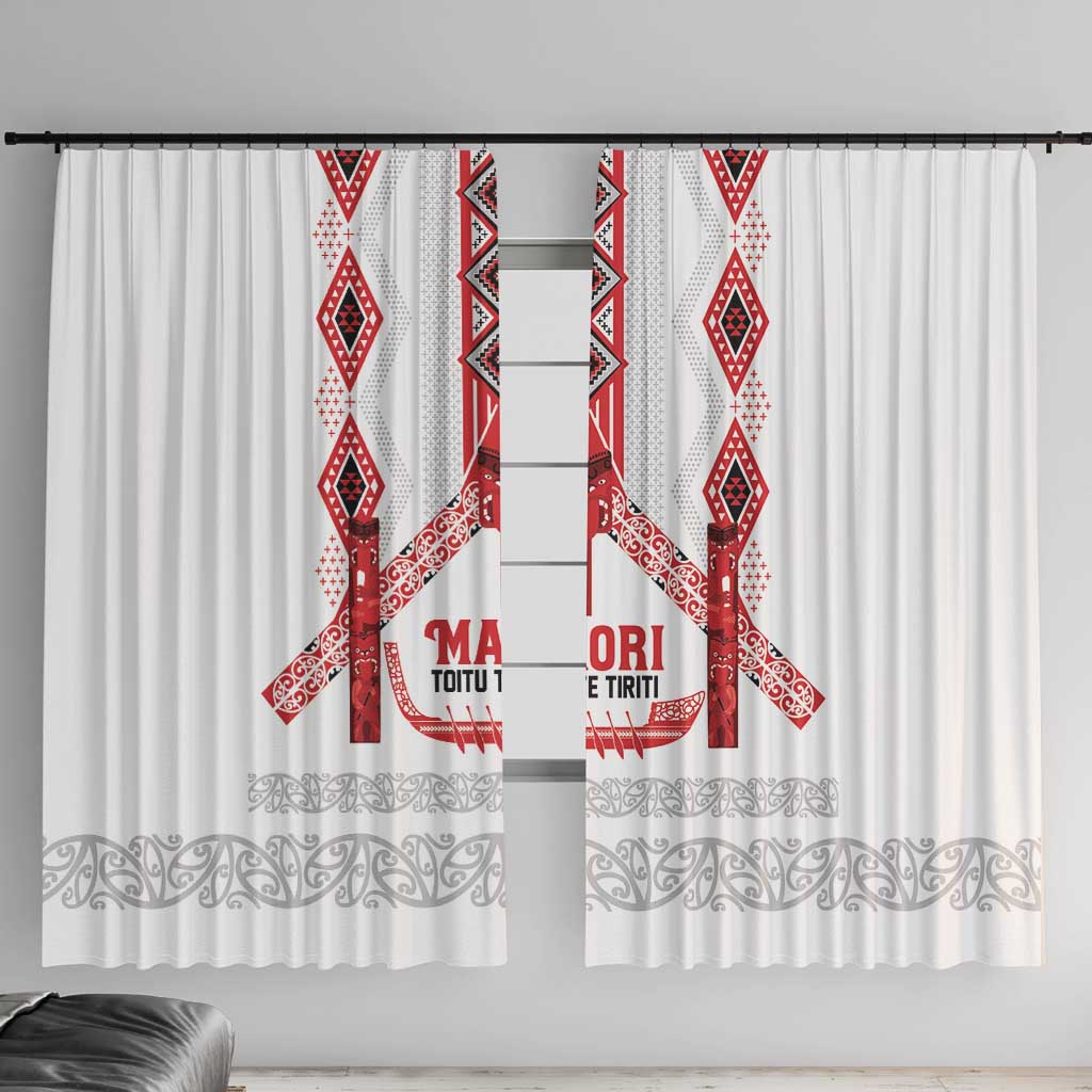 Toitu Te Tiriti Waitangi Window Curtain White Wharenui House LT9 With Hooks white - Polynesian Pride