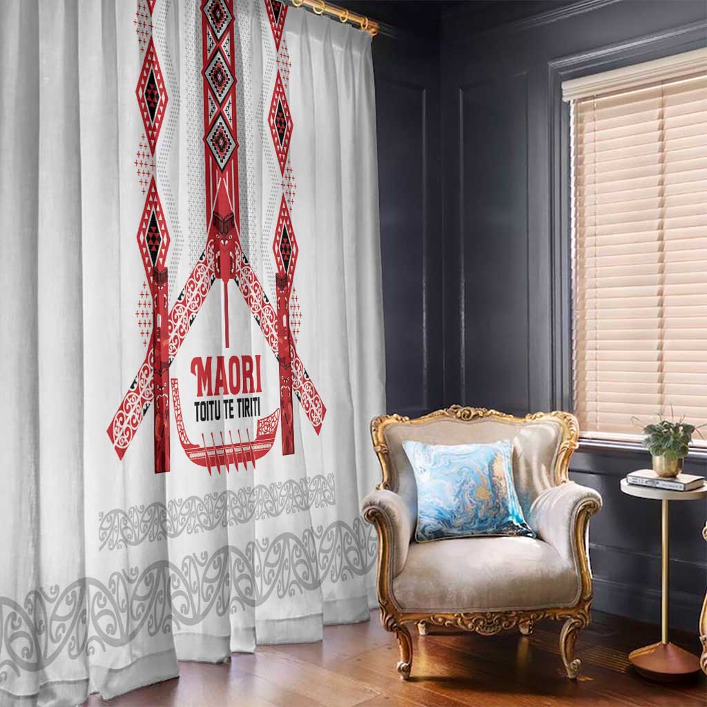 Toitu Te Tiriti Waitangi Window Curtain White Wharenui House LT9 - Polynesian Pride
