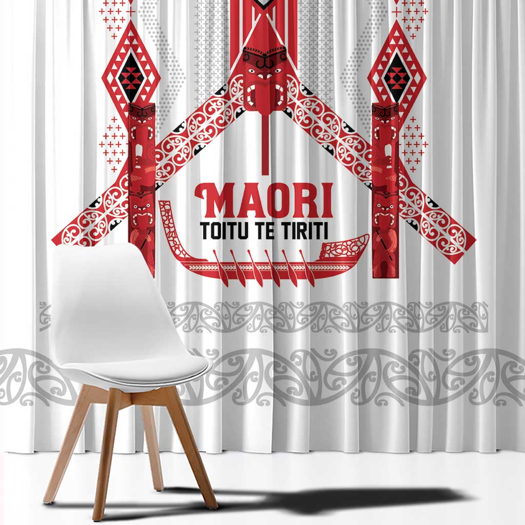 Toitu Te Tiriti Waitangi Window Curtain White Wharenui House LT9 - Polynesian Pride
