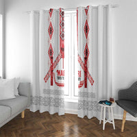 Toitu Te Tiriti Waitangi Window Curtain White Wharenui House LT9 With Grommets white - Polynesian Pride