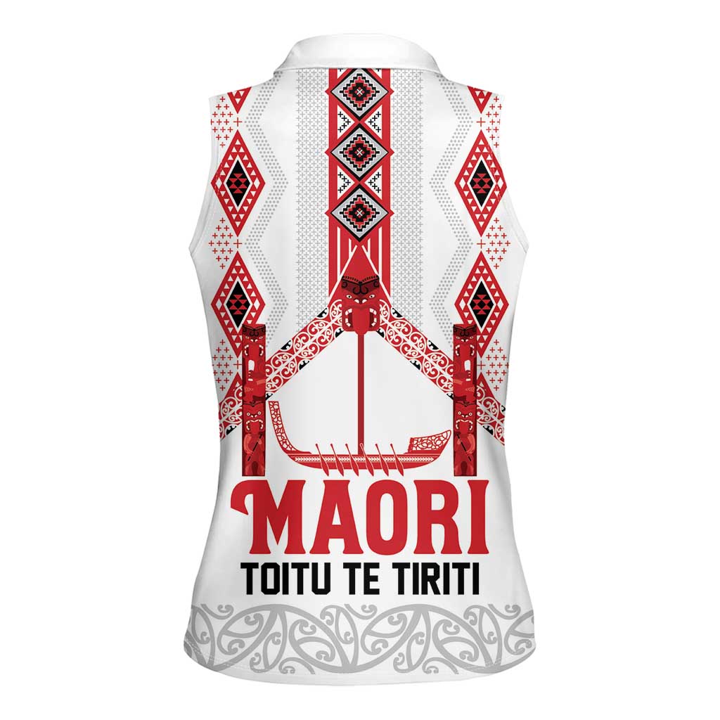 Toitu Te Tiriti Waitangi Women Sleeveless Polo Shirt White Wharenui House LT9 - Polynesian Pride