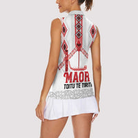 Toitu Te Tiriti Waitangi Women Sleeveless Polo Shirt White Wharenui House LT9 - Polynesian Pride