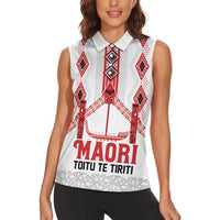Toitu Te Tiriti Waitangi Women Sleeveless Polo Shirt White Wharenui House LT9 - Polynesian Pride