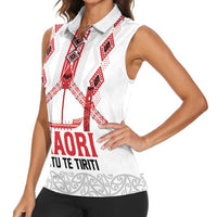 Toitu Te Tiriti Waitangi Women Sleeveless Polo Shirt White Wharenui House LT9 - Polynesian Pride