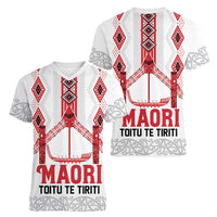 Toitu Te Tiriti Waitangi Women V-Neck T-Shirt White Wharenui House LT9 - Polynesian Pride