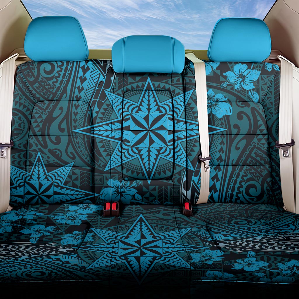 Vintage Tonga Tribal Ngatu Pattern Back Car Seat Cover With Pacific Floral Aqua Art