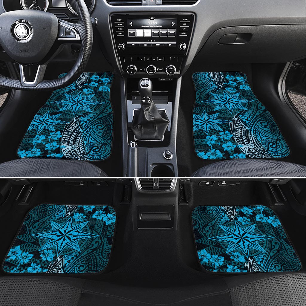 Vintage Tonga Tribal Ngatu Pattern Car Mats With Pacific Floral Aqua Art