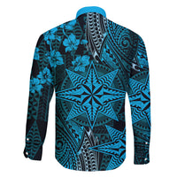 Vintage Tonga Tribal Ngatu Pattern Family Matching Long Sleeve Bodycon Dress and Hawaiian Shirt With Pacific Floral Aqua Art