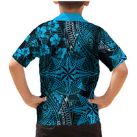 Vintage Tonga Tribal Ngatu Pattern Family Matching Mermaid Dress and Hawaiian Shirt With Pacific Floral Aqua Art