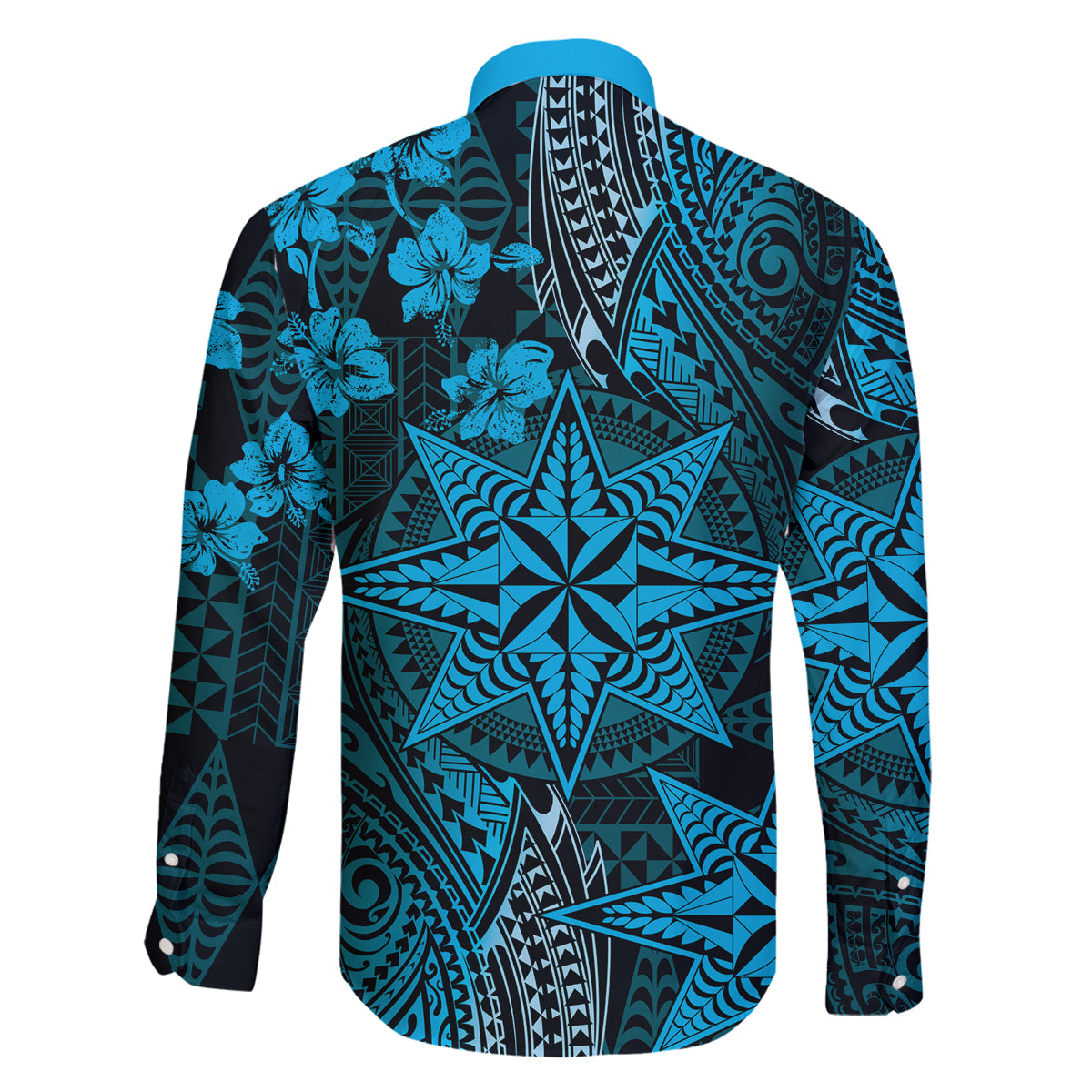 Vintage Tonga Tribal Ngatu Pattern Family Matching Puletasi and Hawaiian Shirt With Pacific Floral Aqua Art