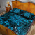 Vintage Tonga Tribal Ngatu Pattern Quilt Bed Set With Pacific Floral Aqua Art