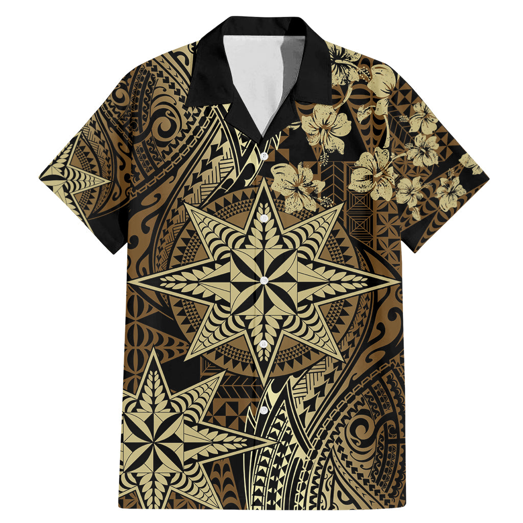 Vintage Tonga Tribal Ngatu Pattern Family Matching Mermaid Dress and Hawaiian Shirt With Pacific Floral Brown Art