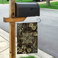 Vintage Tonga Tribal Ngatu Pattern Garden Flag With Pacific Floral Brown Art