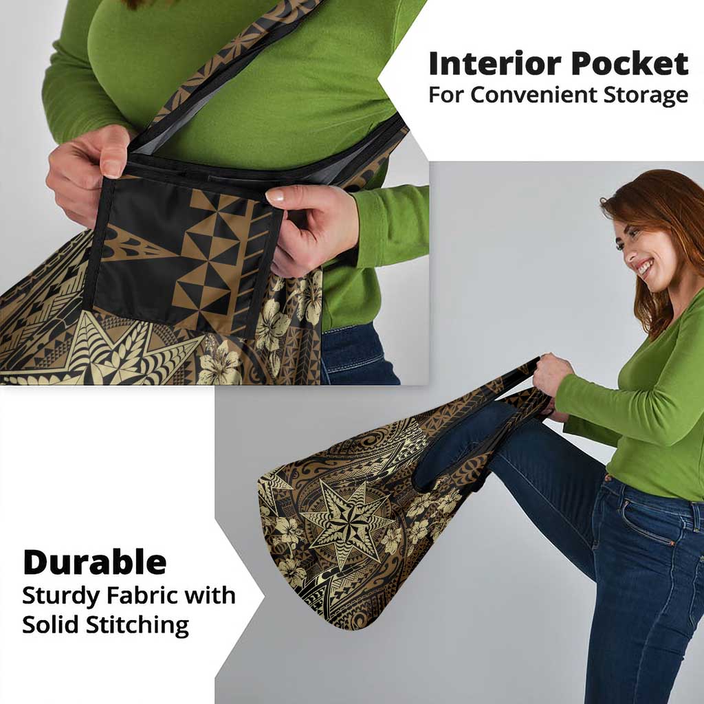 Vintage Tonga Tribal Ngatu Pattern Grocery Bag With Pacific Floral Brown Art