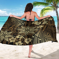 Vintage Tonga Tribal Ngatu Pattern Sarong With Pacific Floral Brown Art