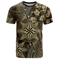 Vintage Tonga Tribal Ngatu Pattern T Shirt With Pacific Floral Brown Art LT9 Brown - Polynesian Pride