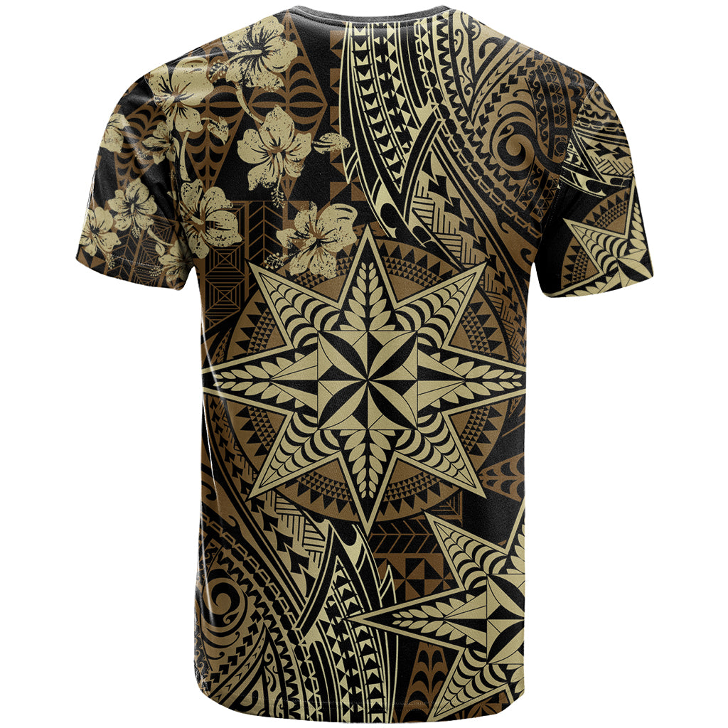 Vintage Tonga Tribal Ngatu Pattern T Shirt With Pacific Floral Brown Art LT9 - Polynesian Pride