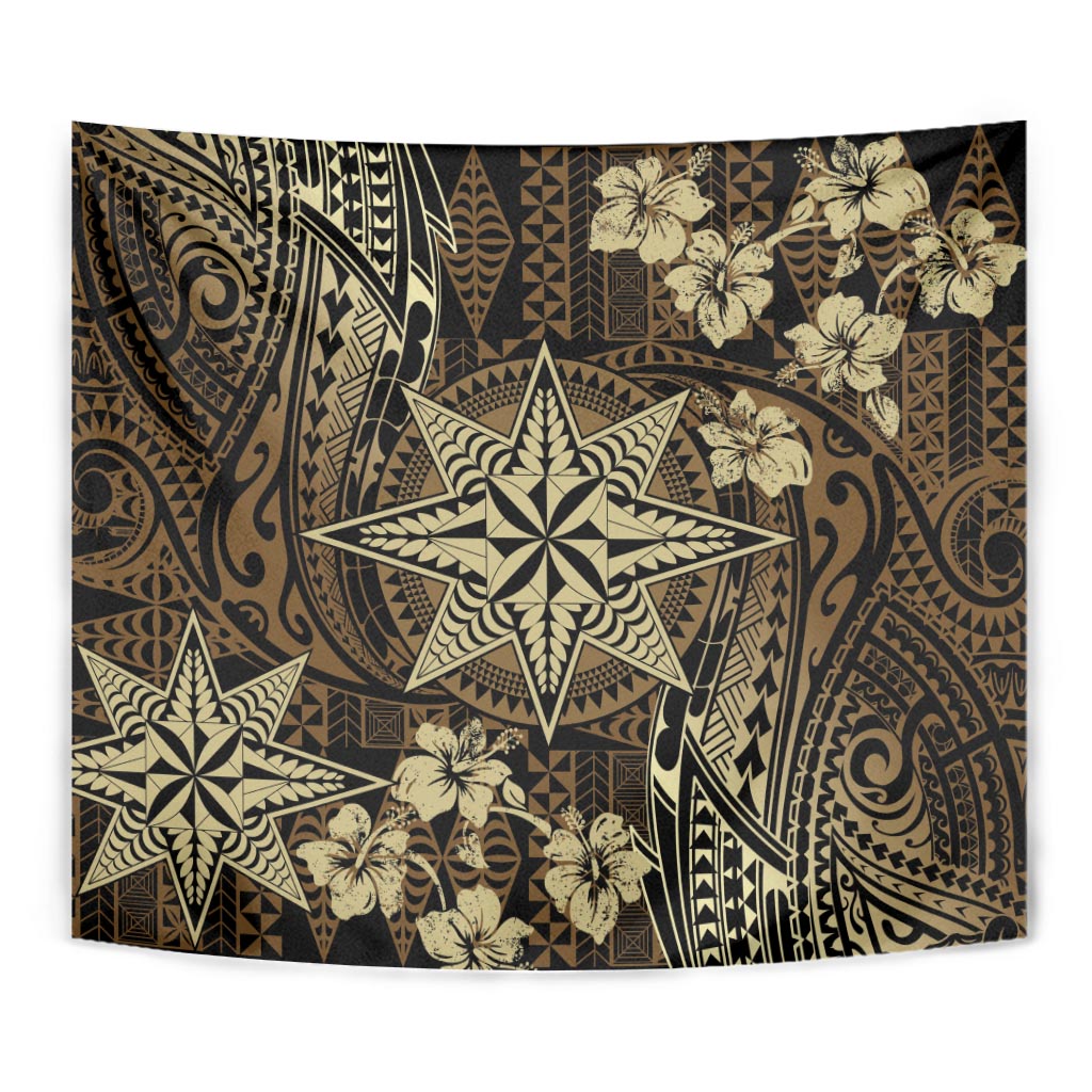 Vintage Tonga Tribal Ngatu Pattern Tapestry With Pacific Floral Brown Art