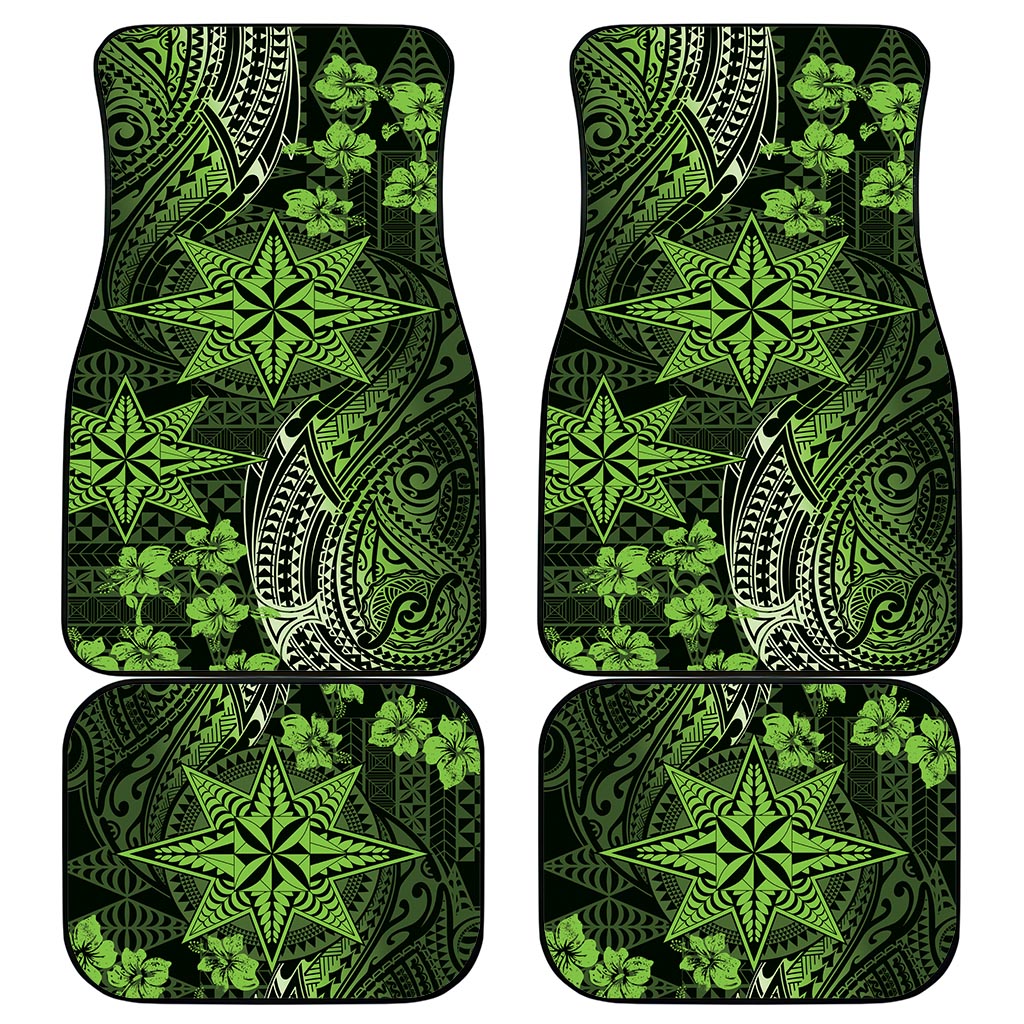 Vintage Tonga Tribal Ngatu Pattern Car Mats With Pacific Floral Lime Green Art