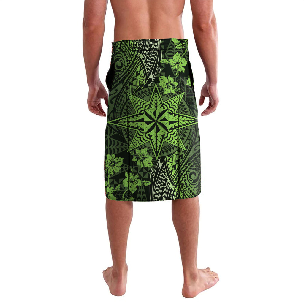 Vintage Tonga Tribal Ngatu Pattern Lavalava With Pacific Floral Lime Green Art
