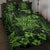 Vintage Tonga Tribal Ngatu Pattern Quilt Bed Set With Pacific Floral Lime Green Art