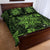 Vintage Tonga Tribal Ngatu Pattern Quilt Bed Set With Pacific Floral Lime Green Art