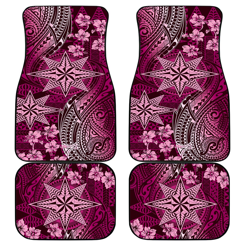 Vintage Tonga Tribal Ngatu Pattern Car Mats With Pacific Floral Pink Art