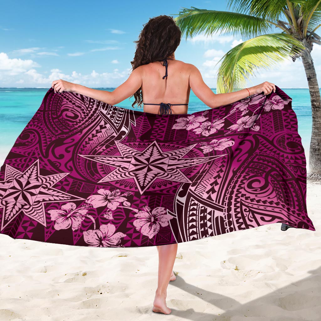 Vintage Tonga Tribal Ngatu Pattern Sarong With Pacific Floral Pink Art