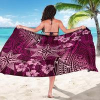 Vintage Tonga Tribal Ngatu Pattern Sarong With Pacific Floral Pink Art