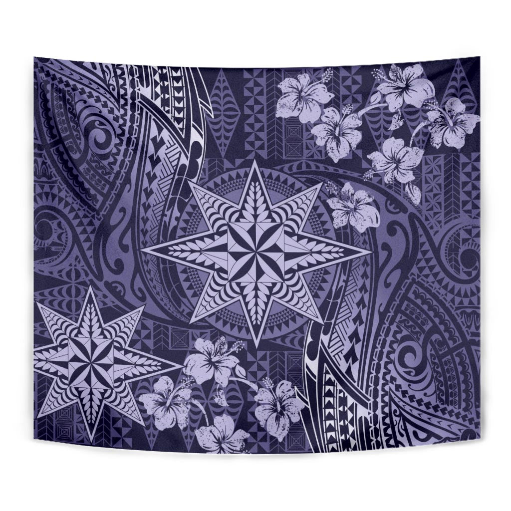 Vintage Tonga Tribal Ngatu Pattern Tapestry With Pacific Floral Pink Art