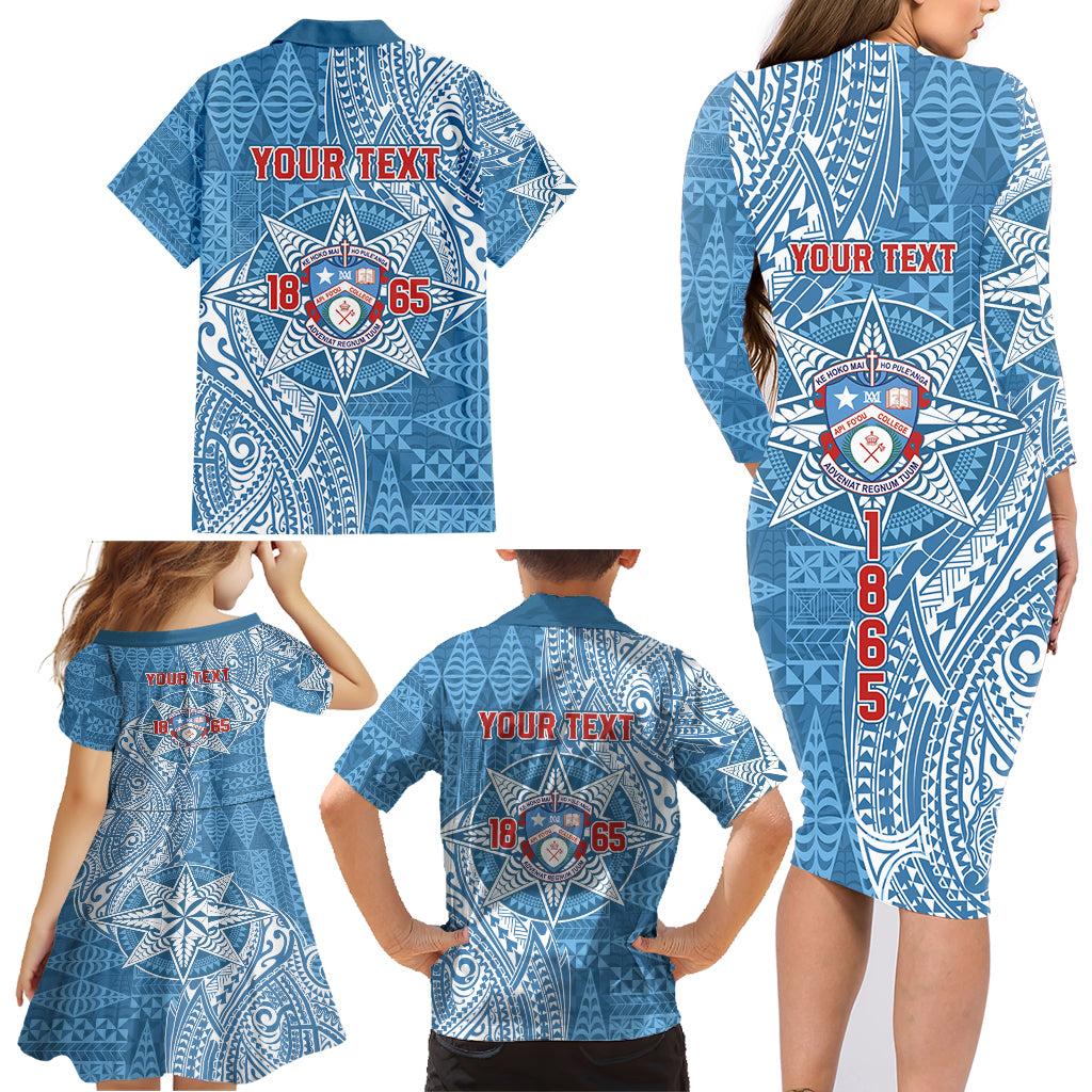 Personalised Tonga Apifo'ou College Family Matching Long Sleeve Bodycon Dress and Hawaiian Shirt Since 1865 Special Kupesi Pattern