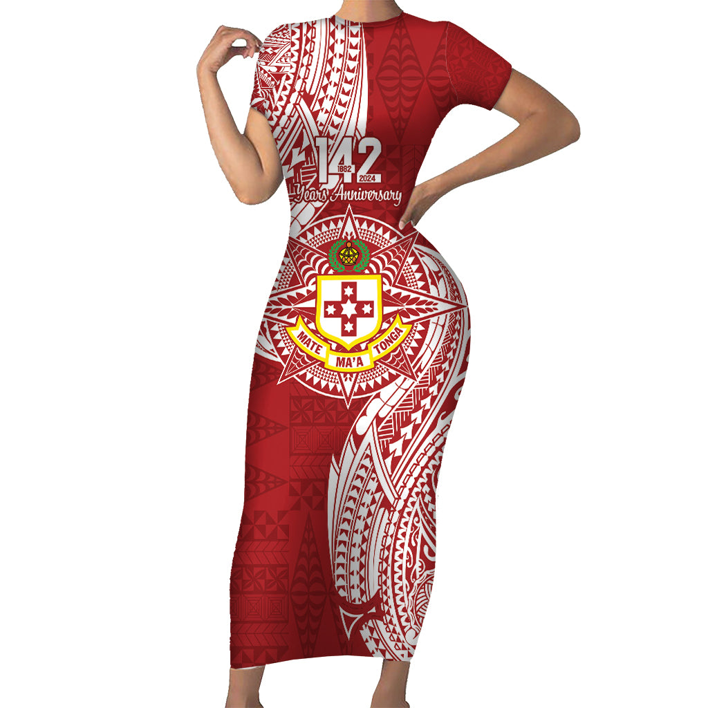 Personalised Kolisi Tonga Atele 142nd Anniversary Short Sleeve Bodycon Dress Special Kupesi Pattern