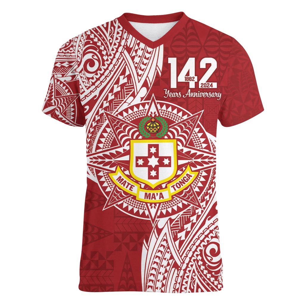 Personalised Kolisi Tonga Atele 142nd Anniversary Women V-Neck T-Shirt Special Kupesi Pattern