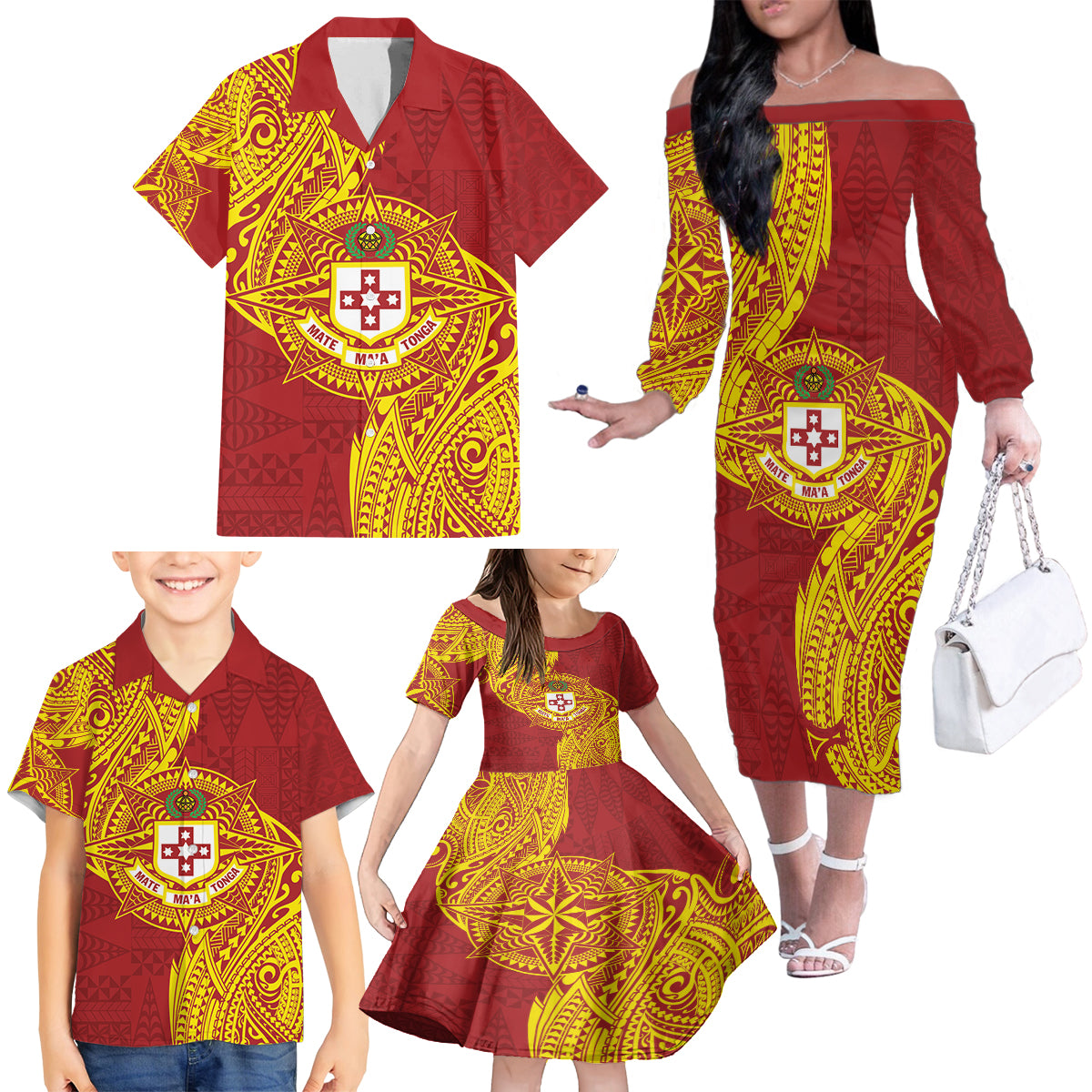 Personalised Kolisi Tonga Atele Family Matching Off The Shoulder Long Sleeve Dress and Hawaiian Shirt Since 1882 Simple Ngatu Pattern