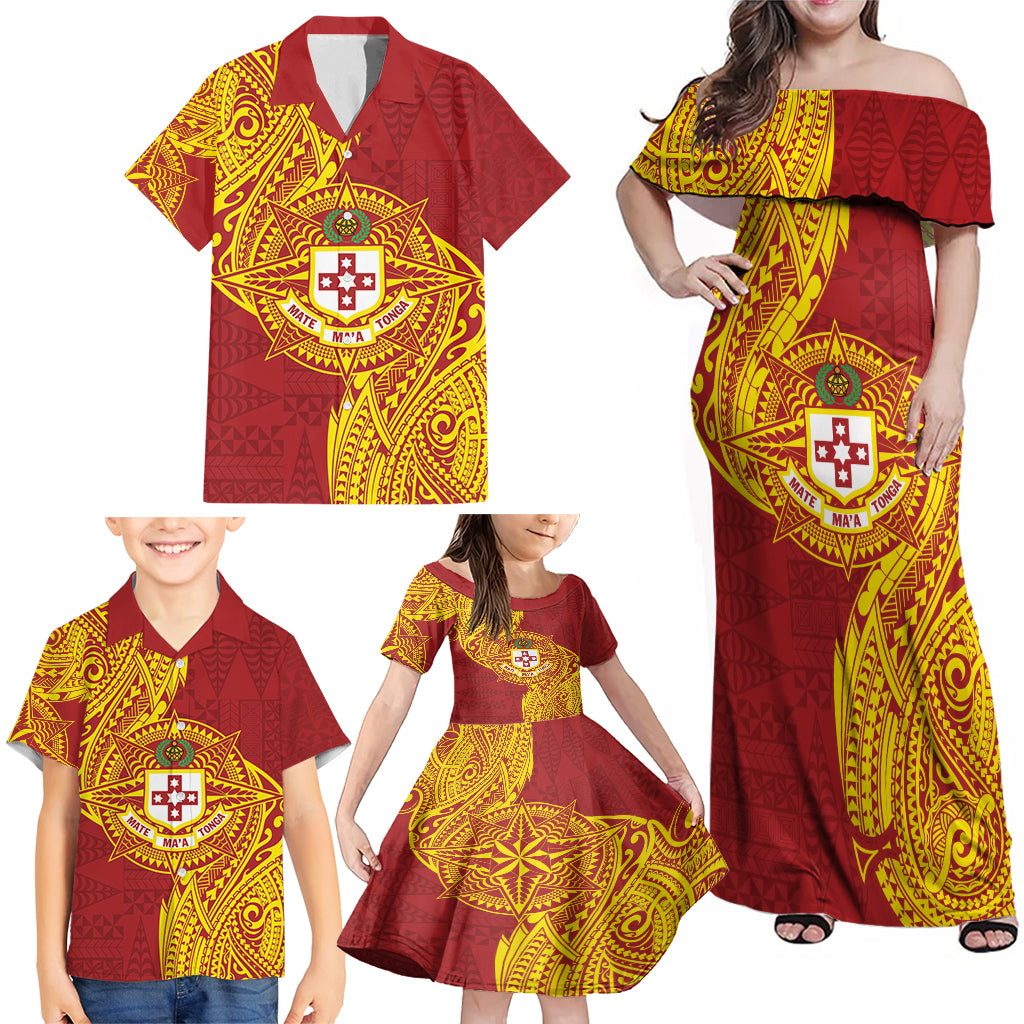 Personalised Kolisi Tonga Atele Family Matching Off Shoulder Maxi Dress and Hawaiian Shirt Since 1882 Simple Ngatu Pattern